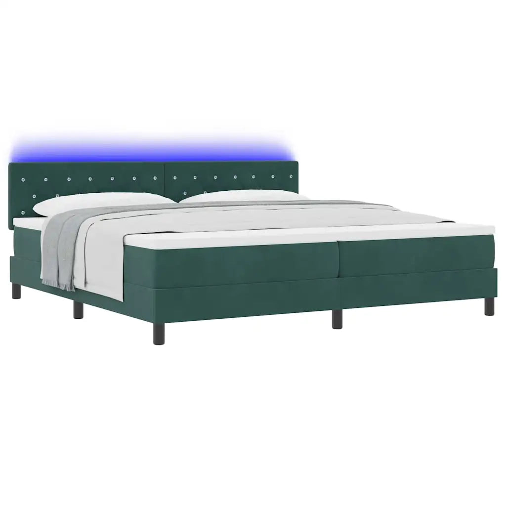 Letto a Sorgente LED con led Verde Scuro 200 x 200 cm Velluto