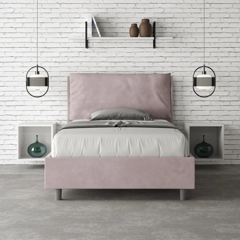BS COM Letto una piazza e mezza con rete imbottito 130x190 microfibra glicine Large