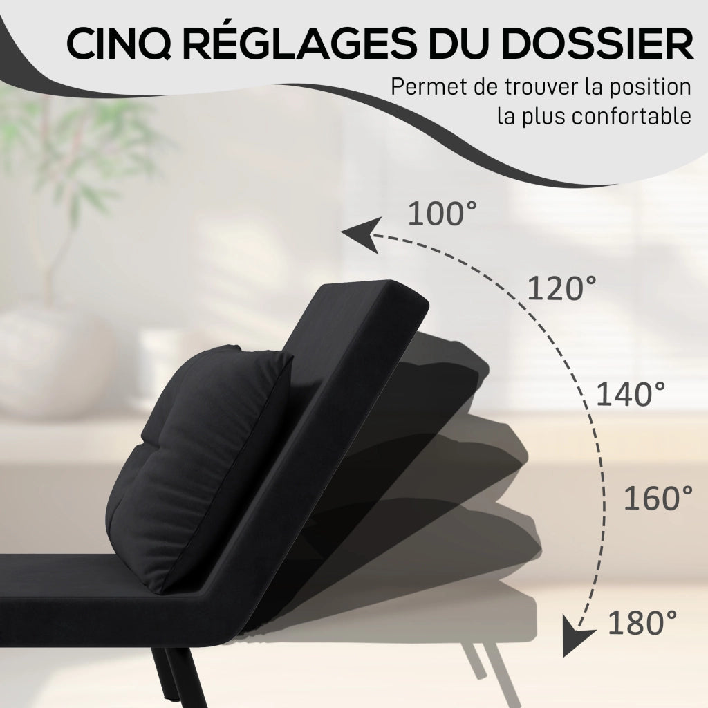 Divano letto singolo imbottito ¨C zephmum ¨C nero, velluto, legno