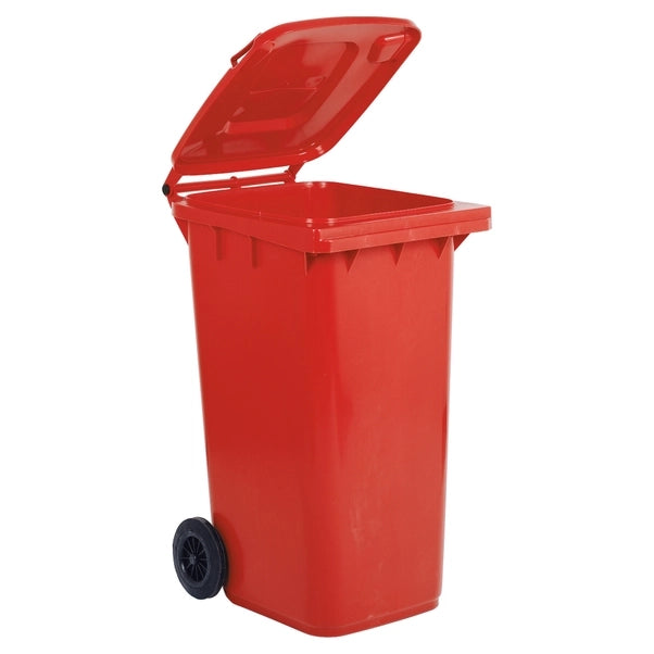 BIDONE QUADRO NETTEZZA URBANA CON RUOTE LT.120  cm.48x57x95h.  rosso    ICS