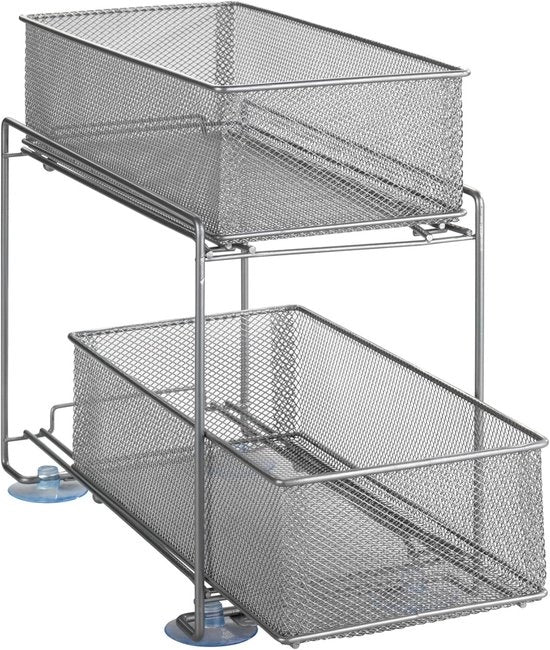 Organizzatore di cucina con 2 ante e cassettoni estratti, scaffale di archiviazione spazievole in argento grigio