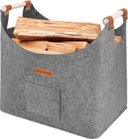Set di cottura XL con cesto di legno pieghevole - grigio - cesto di legno pieghevole con cuscino di velluto extra spesso e manico rinforzato