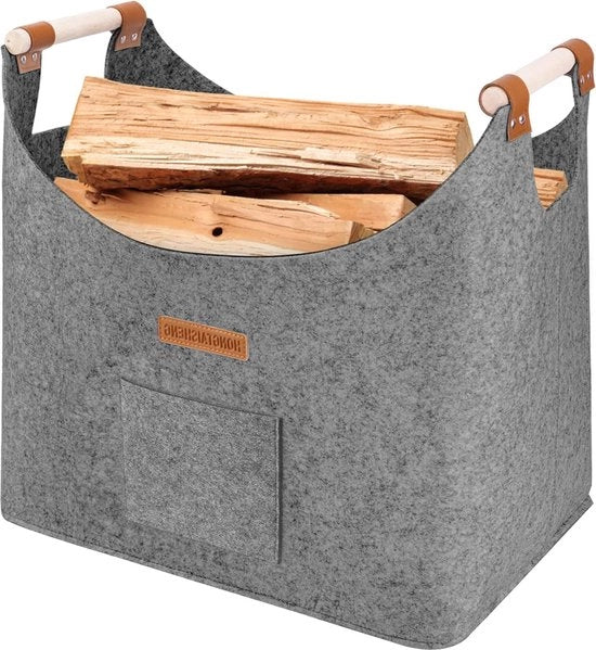 Set di cottura XL con cesto di legno pieghevole - grigio - cesto di legno pieghevole con cuscino di velluto extra spesso e manico rinforzato