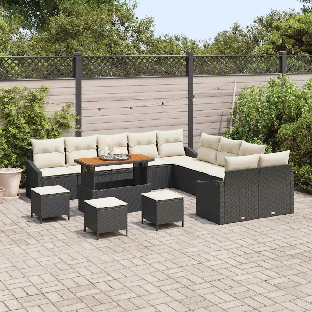Set Divano da Giardino con cuscino 13 pcs Nero Poly Rattan