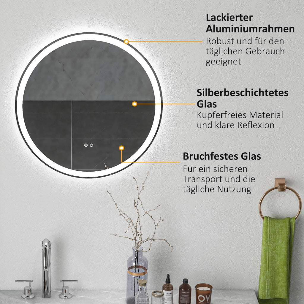Specchio da Bagno Rotondo con LED e Touch ¨C Minimal ¨C Bianco 60x60 cm