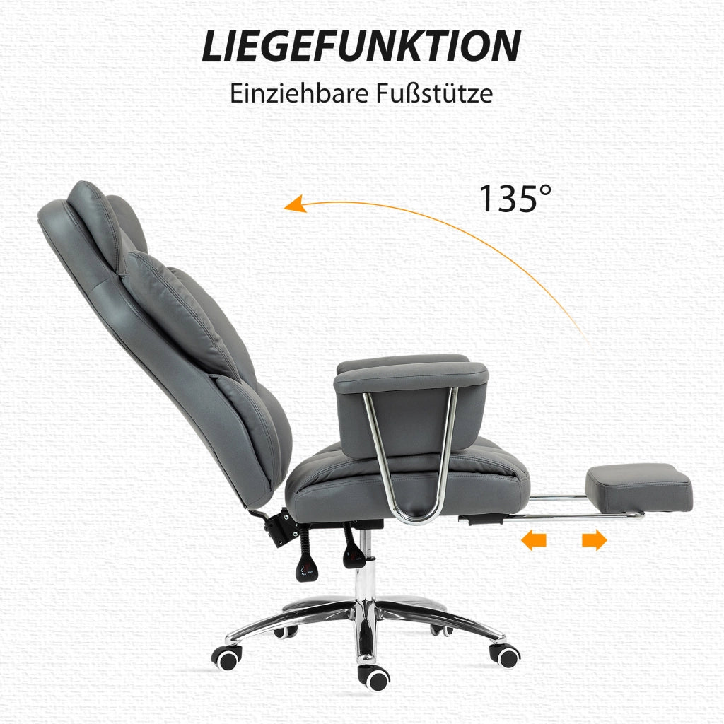 Sedia da Ufficio Ergonomica con Schienale Reclinabile 135° Poggiapiedi e Altezza Regolabile in Schiuma Grigio Scuro