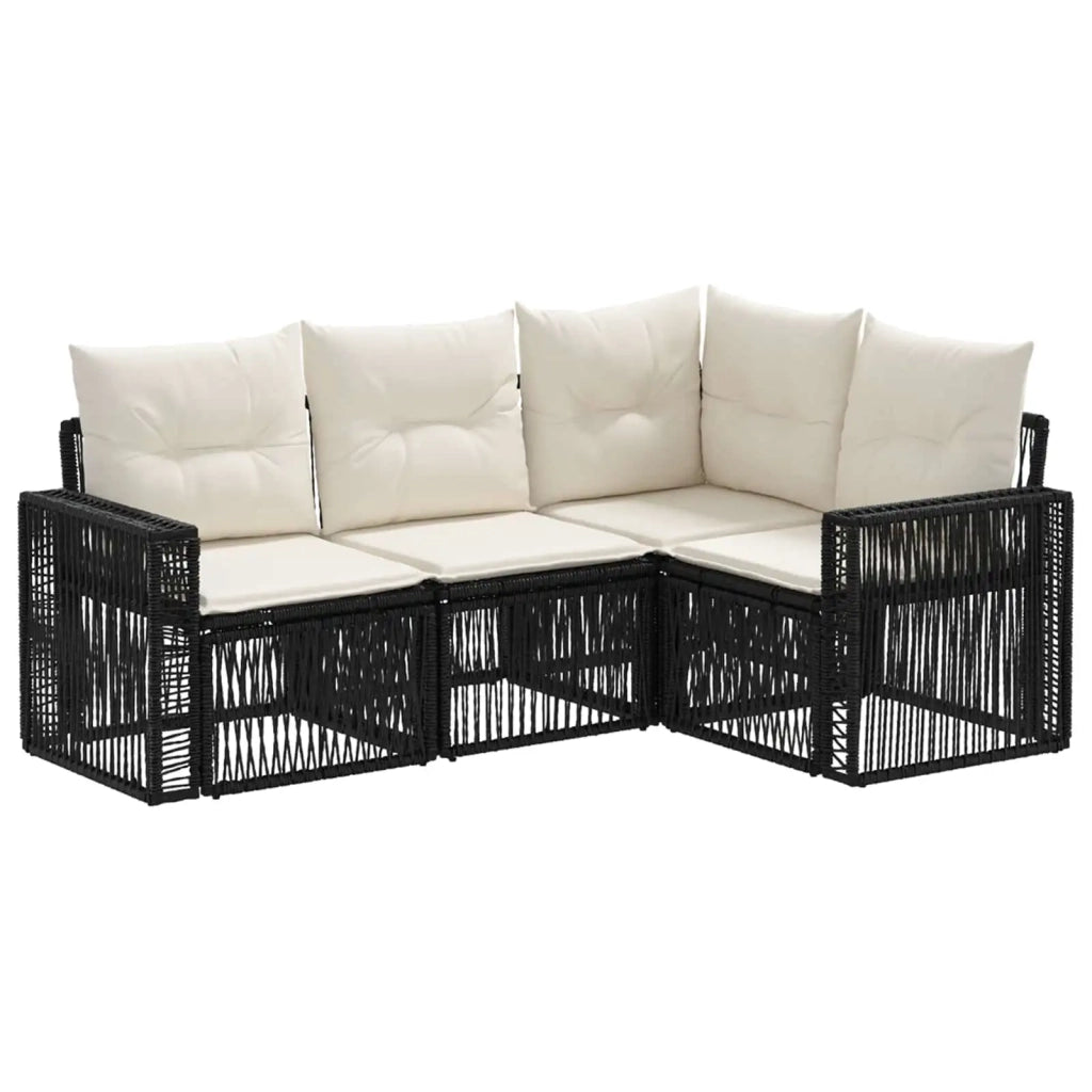 Set Divano da Giardino 4 pz Nero e Bianco Crema polyrattan 3435115