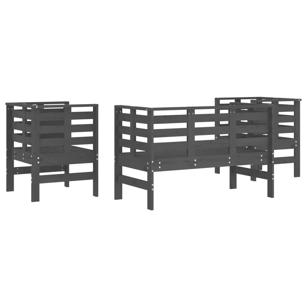 Set Salotto da Giardino 3 pz | Set di Mobili da Esterno Grigio in Legno Massello di Pino
