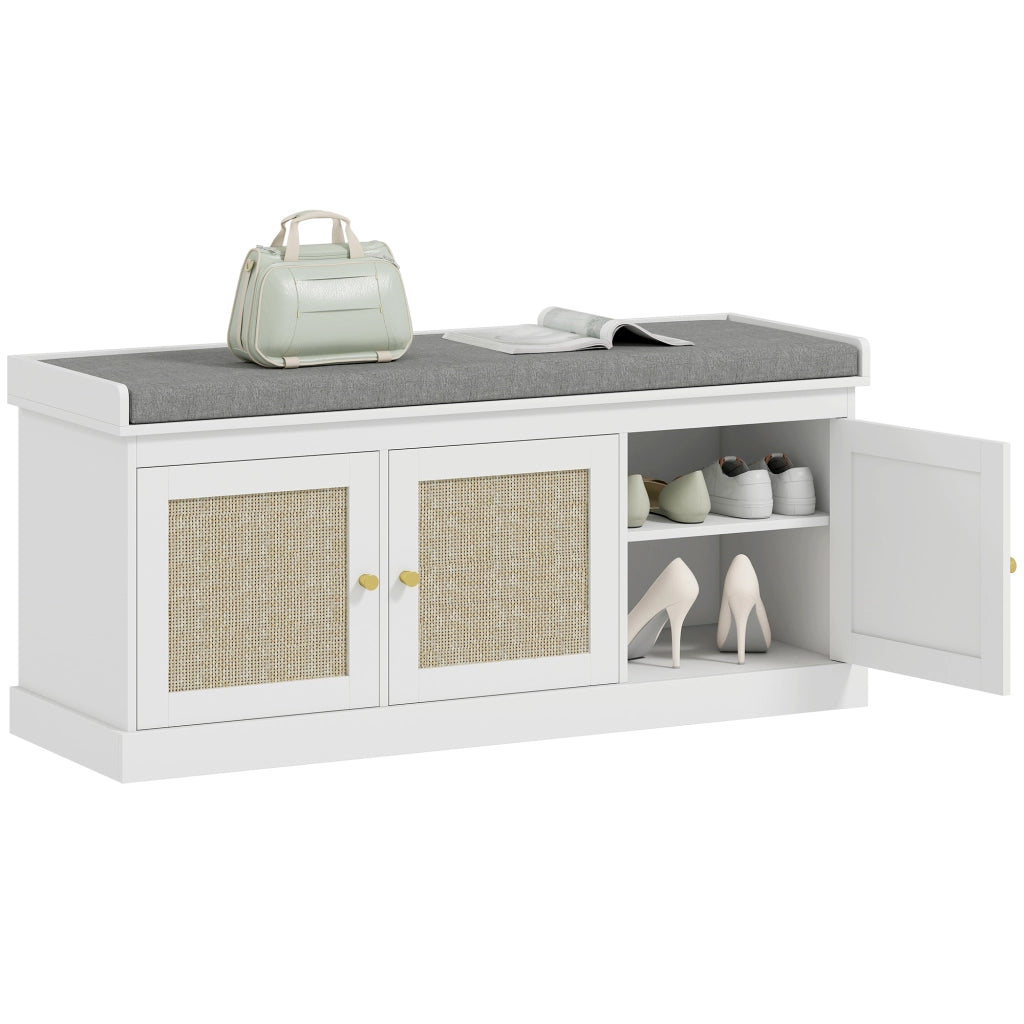 Panca portascarpe con cassetti e ripiano regolabile ¨C zephmum ¨C bianco, 105x35x47cm