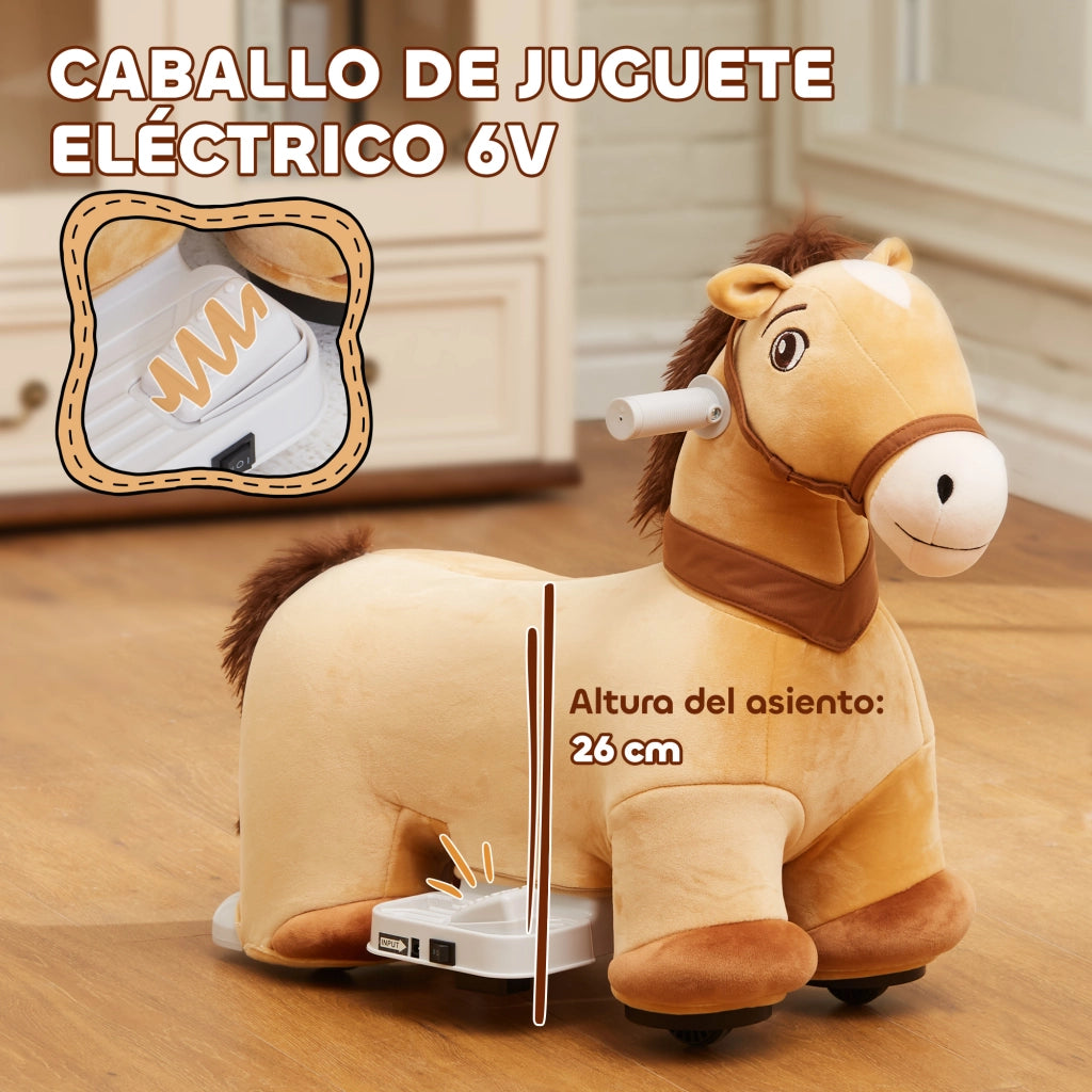 Cavallo Elettrico per Bambini 18-36 Mesi ¨C Xylo ¨C 6V con Musica Marrone 69x34x53cm