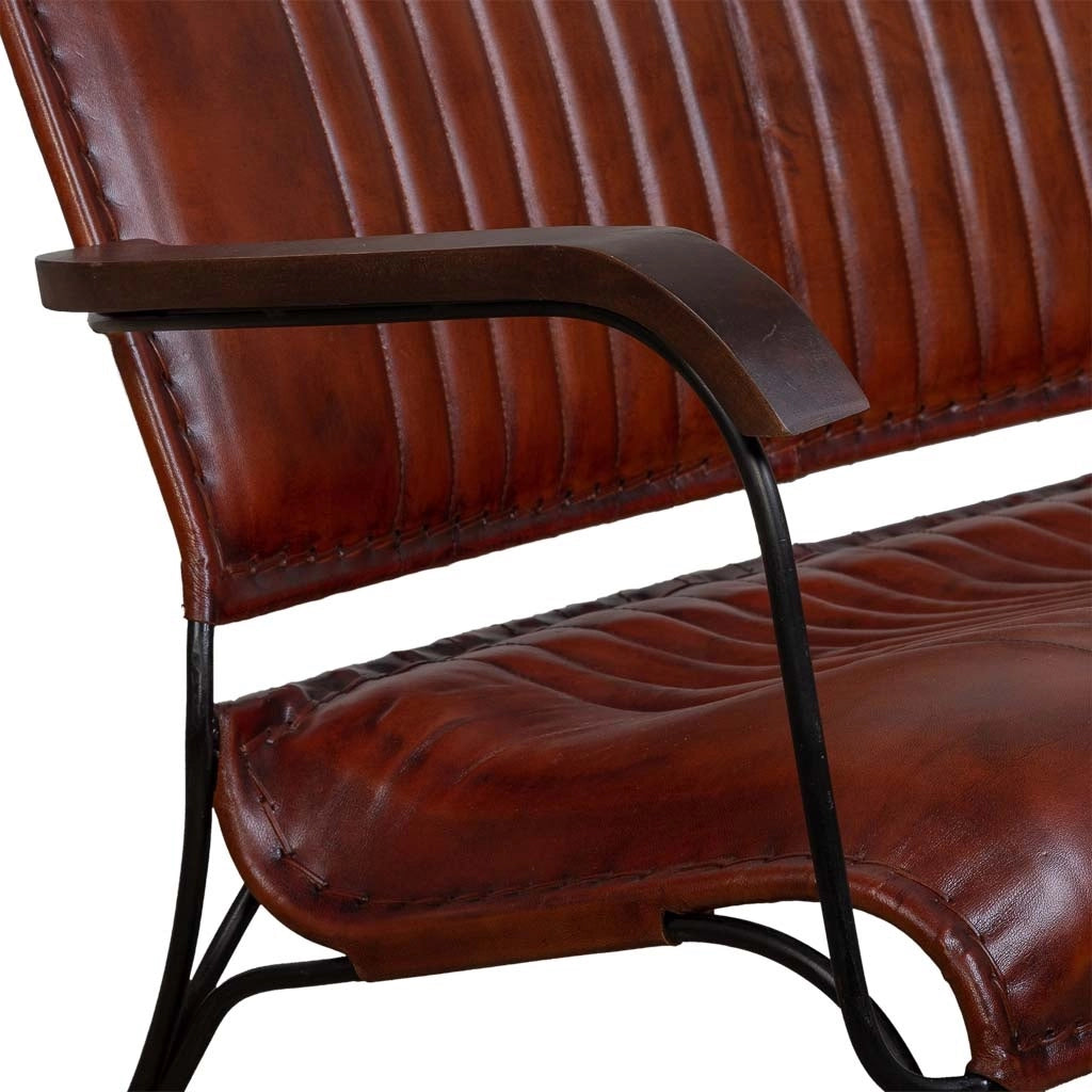 Sgabello in metallo e pelle marrone 112x62x75h