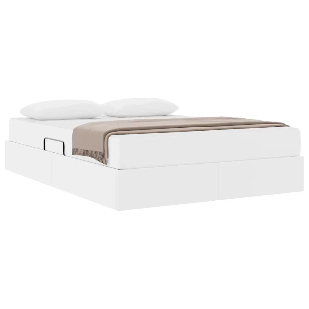 Letto con contenitore e materasso 2 pcs Bianco Pelle