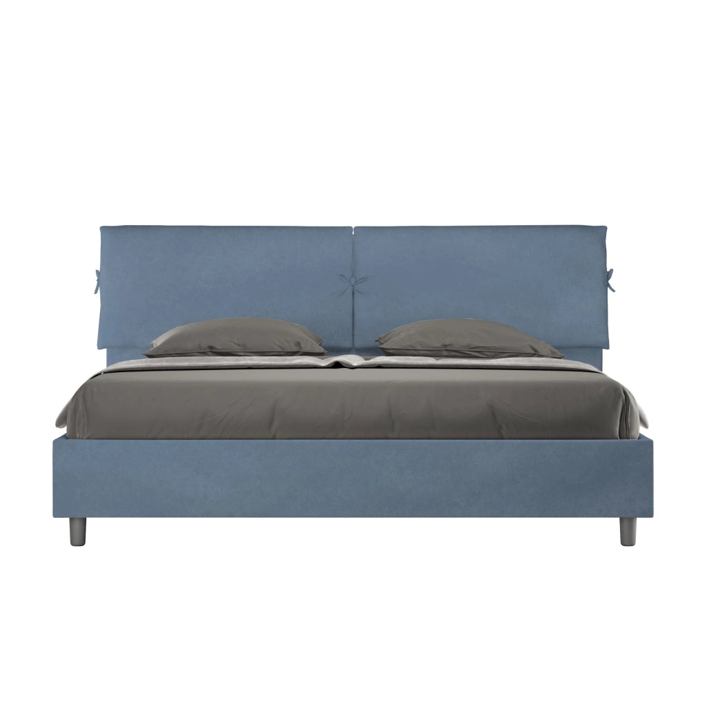 Letto Matrimoniale King Size 180x190 cm con Rete Testata con Cuscini Imbottito in Microfibra Mados Blu