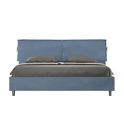 Letto Matrimoniale King Size 180x190 cm con Rete Testata con Cuscini Imbottito in Microfibra Mados Blu