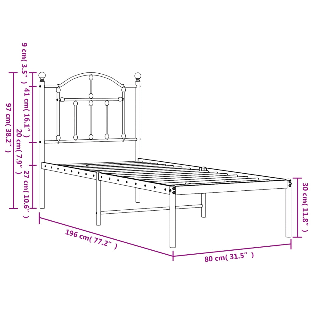 Giroletto senza Materasso con Testiera-Struttura Letto Metallo Bianco 75x190 cm 108188