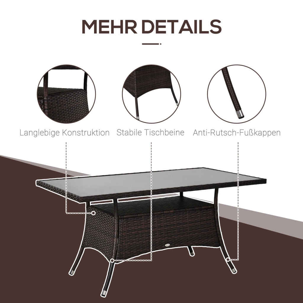 Tavolo da pranzo allungabile ¨C zephmum ¨C Polyrattan marrone, vetro temperato, 150x85x74 cm