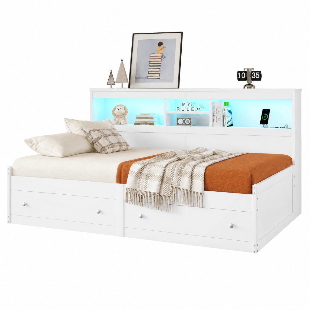 Letto daybed 90x200 cm con LED, USB e 2 cassetti