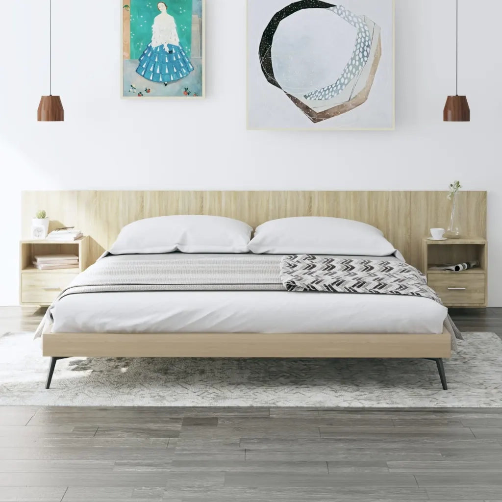 Testiera | Testata Letto con Armadietti Legno Multistrato Rovere Sonoma