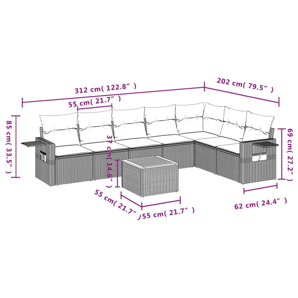 Set Divani da Giardino con Cuscini 8 pz Nero in Polyrattan 3256923