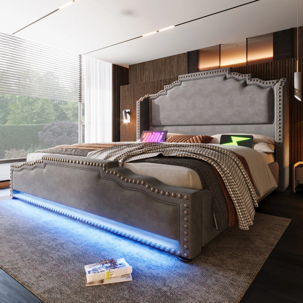 letto imbottito velluto grigio 140 x 200 cm