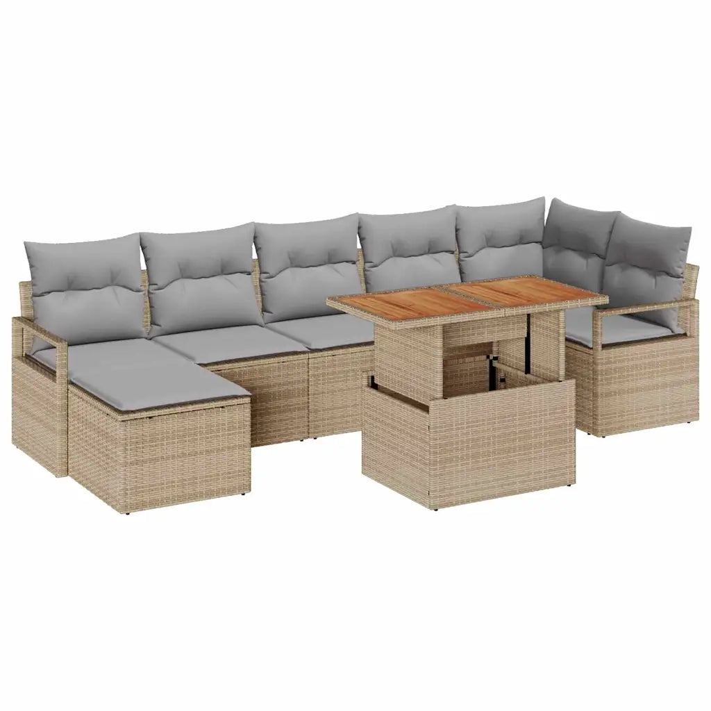 Set da Pranzo per Giardino con cuscino 8 pcs Beige e grigio