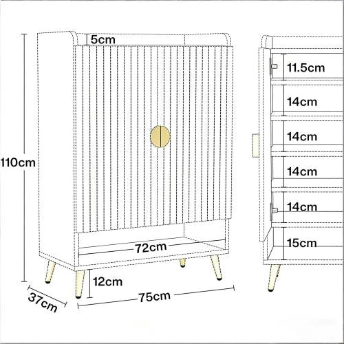 Scarpiera con 2 ante e 7 livelli; ripiano regolabile - per ingresso - 75.9×37.1×109.9 cm - nero e marrone