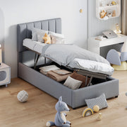 Letto imbottito 90x200 cm con contenitore idraulico e testiera regolabile