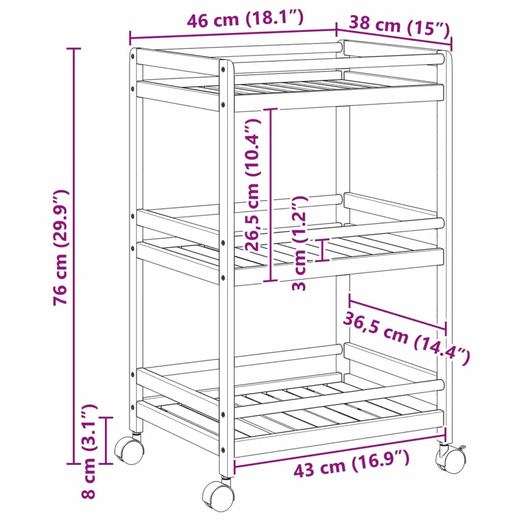 Carrello da Cucina con Ruote Naturale 46 x 38 x 76 cm Bambù 42028297
