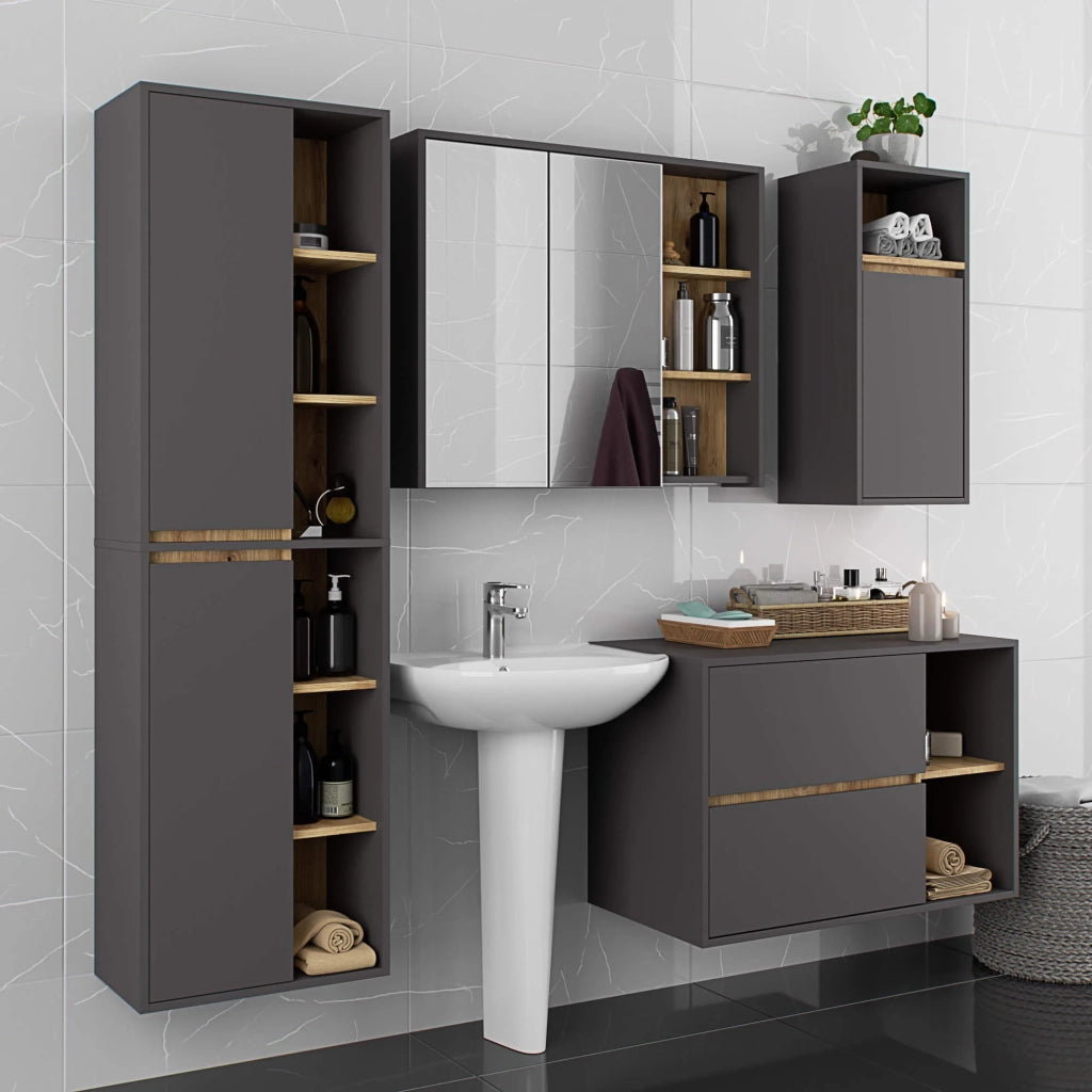 Colonna bagno sospesa VAMI Grigio Grafite, Rovere Artisan 50 cm 2 ante 50x30x170 cm