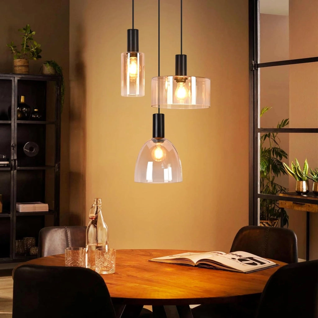 ZMH Lampada a Sospensione 3 Luci Vetro Ambra Industriale Altezza Regolabile per Sala da Pranzo Soggiorno Senza Lampadina