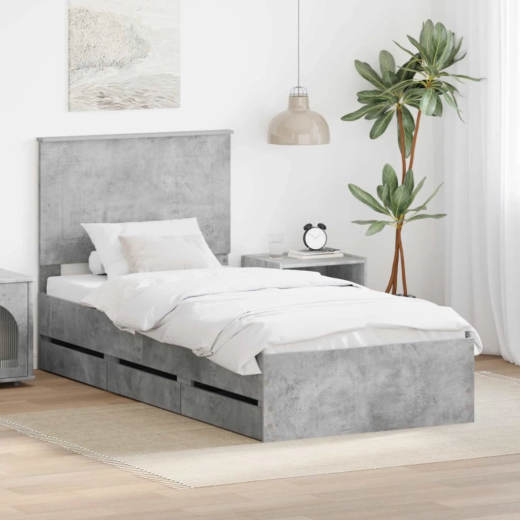 Letto singolo | Letto per adulti | Struttura del letto con cassetto Grigio cemento 90 x 190 cm