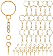 Impugnatura per chiave a 86 pezzi - Impugnature per chiave con catena - Viti a occhi - Diametro 25 mm - Lunghezza della catena 27 mm - Colore dorato - Impugnatura per chiave