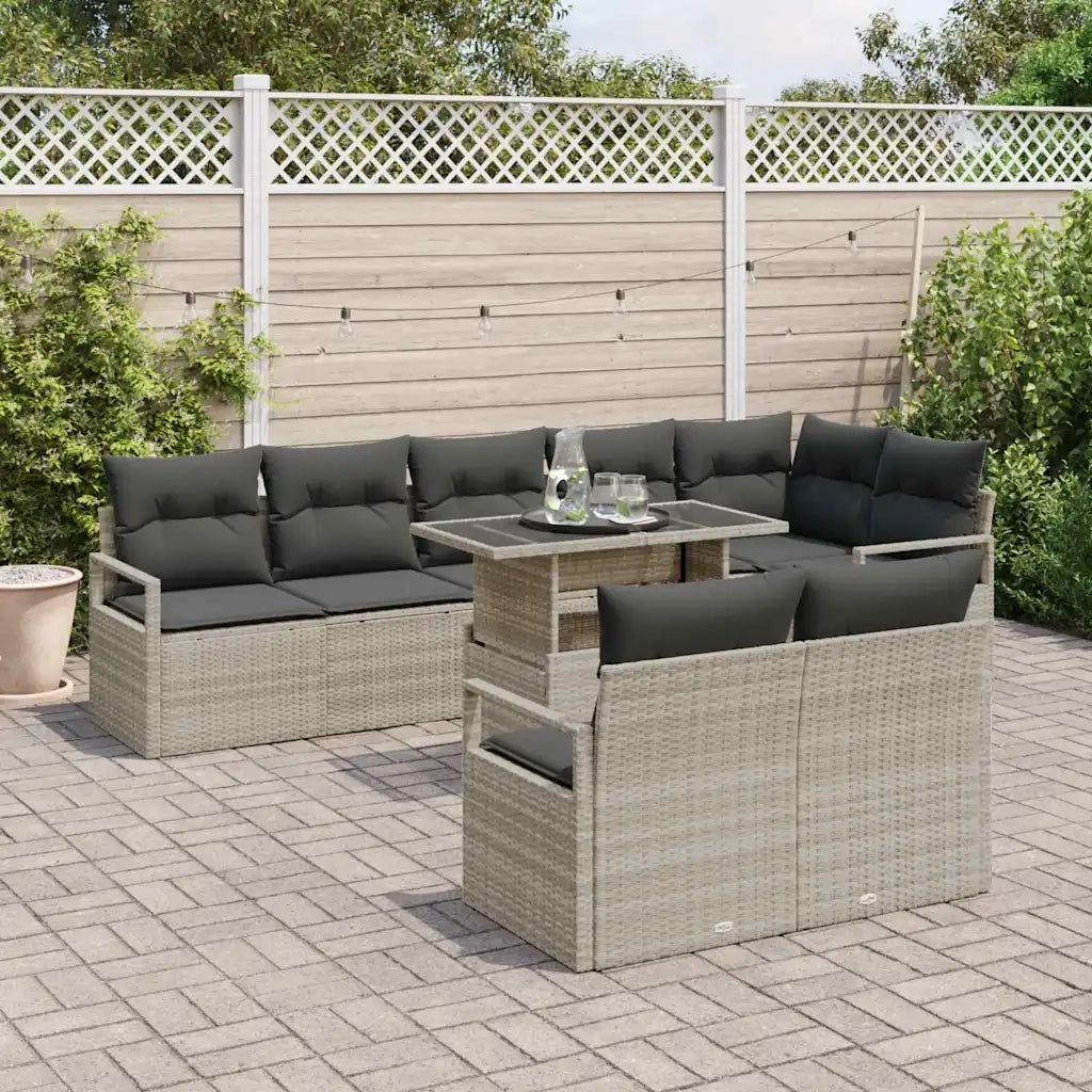 Set Divano da Giardino 9 pcs Grigio chiaro polyrattan