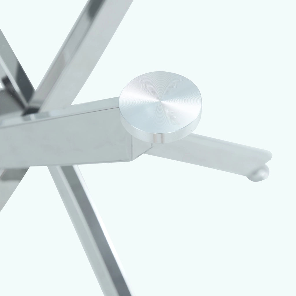 Tavolo da pranzo per 2-4 persone con piano rotondo in vetro temperato e struttura in metallo per cucina 88 cm argento