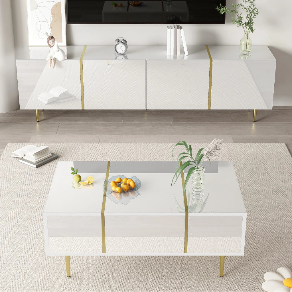 Cassettiera per TV bianca lucida in MDF lunghezza 170 cm