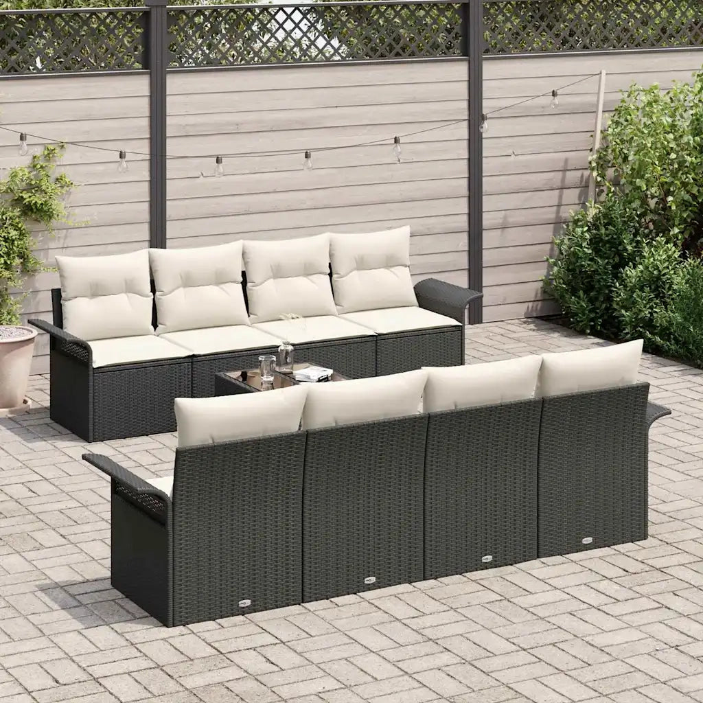 Set Divano da Giardino 9 pcs Nero Poly Rattan