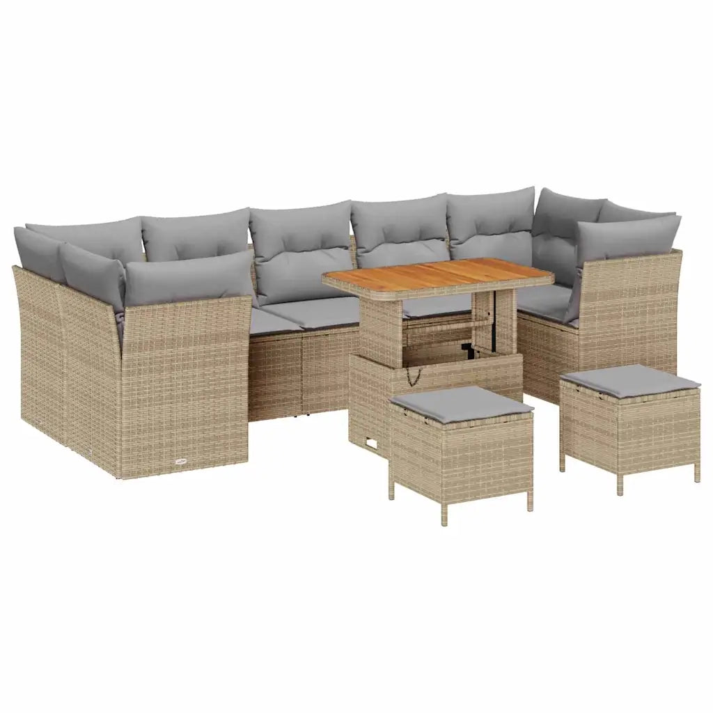 Set Divano da Giardino 10 pcs Beige polyrattan