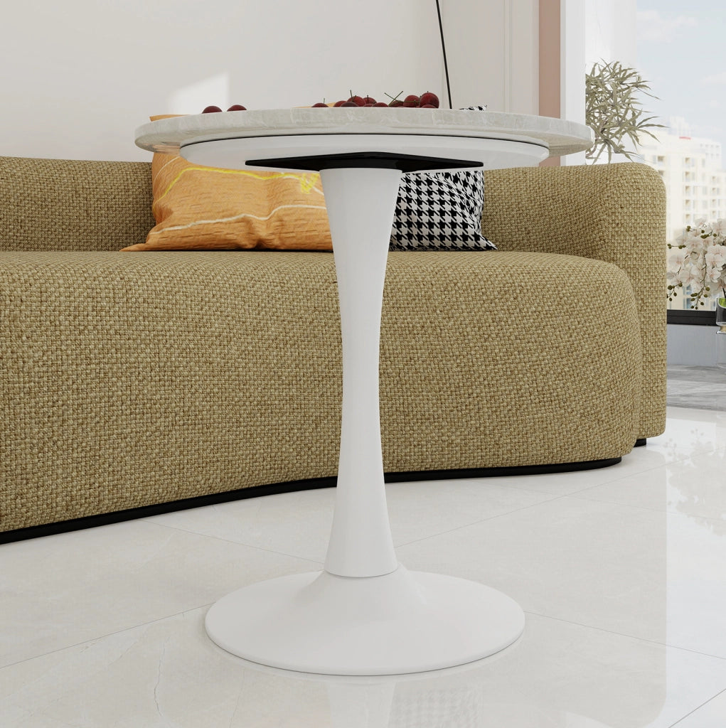 Tavolino rotondo in marmo artificiale bianco