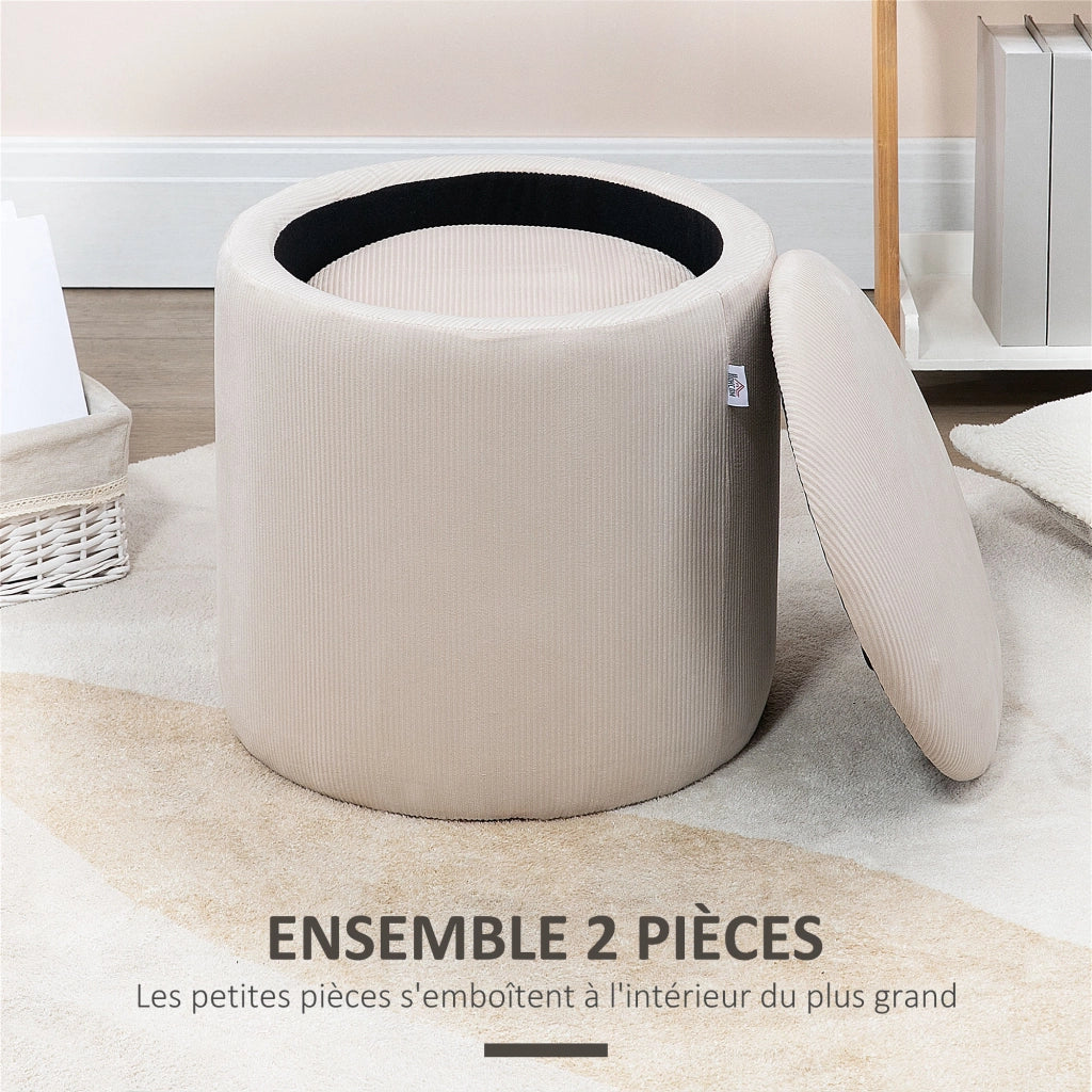 Poggiapiedi in tessuto velluto ¨C Minimal ¨C crema, ?40 e ?30 cm