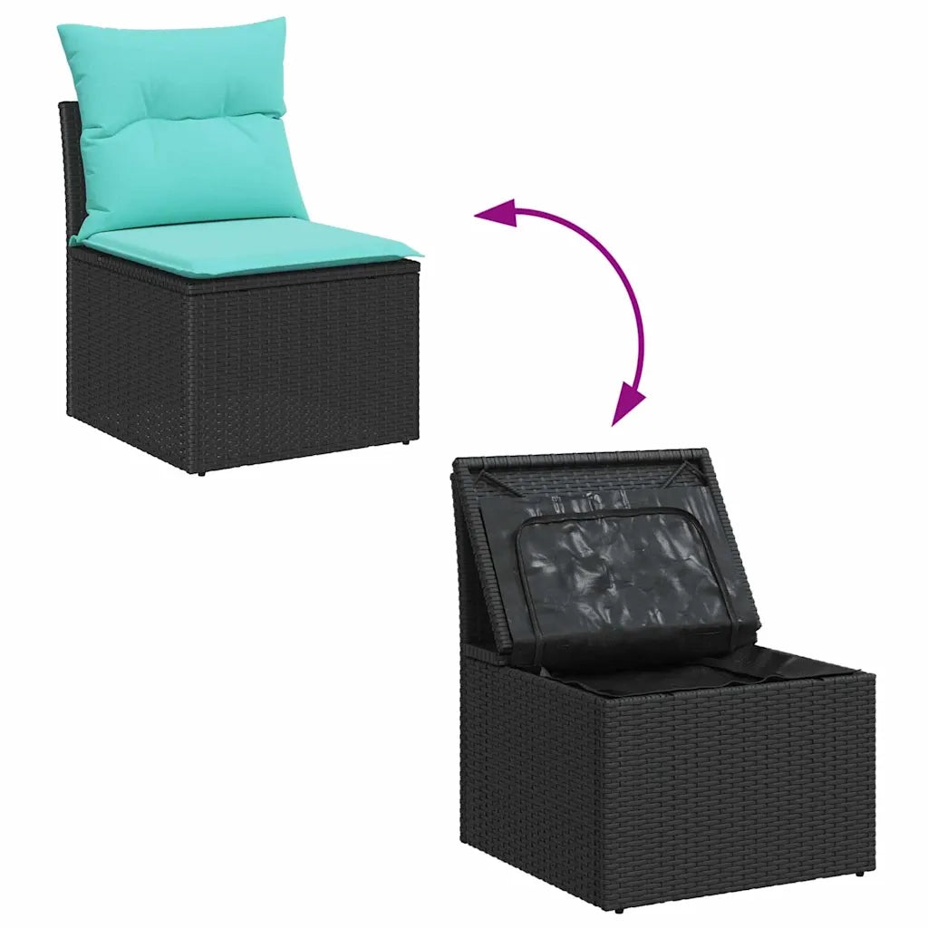 Set Divano da Giardino 7 pcs Nero e Turchese polyrattan 3353935