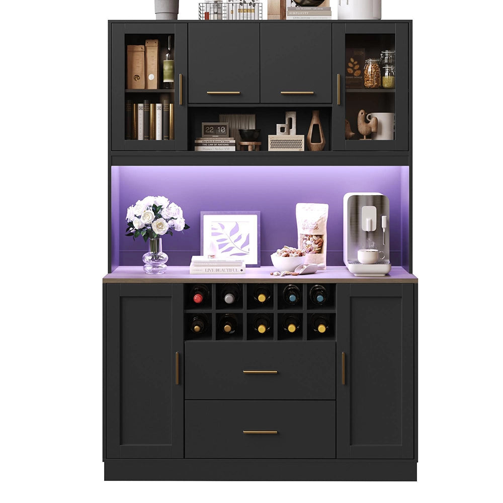 Armadio laterale per cucina - Xylo - 120x36,3x180 cm - Nero/Bianco - Illuminazione LED e presa di corrente