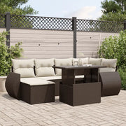 Set Divani da Giardino 7 pz con Cuscini Marrone in Polyrattan