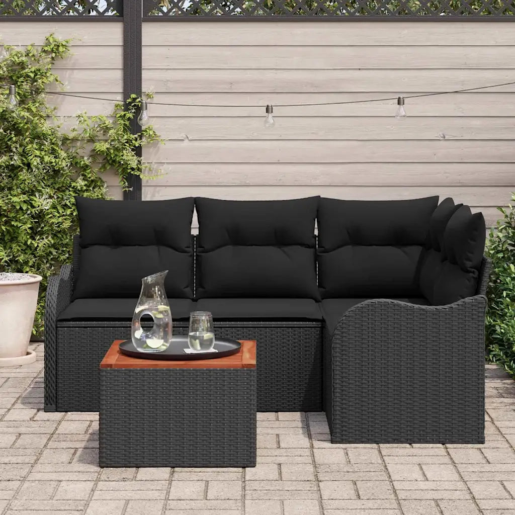 Set Divano da Giardino con archiviazione 5 pcs Nero polyrattan