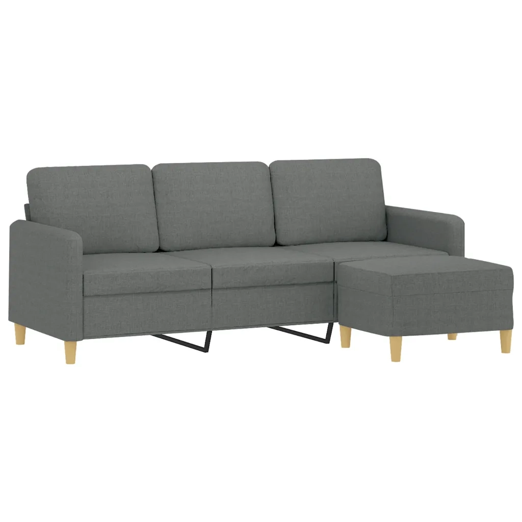 Divano | Divano da soggiorno | Sofa a 3 Posti con Poggiapiedi Grigio Scuro 180cm in Tessuto