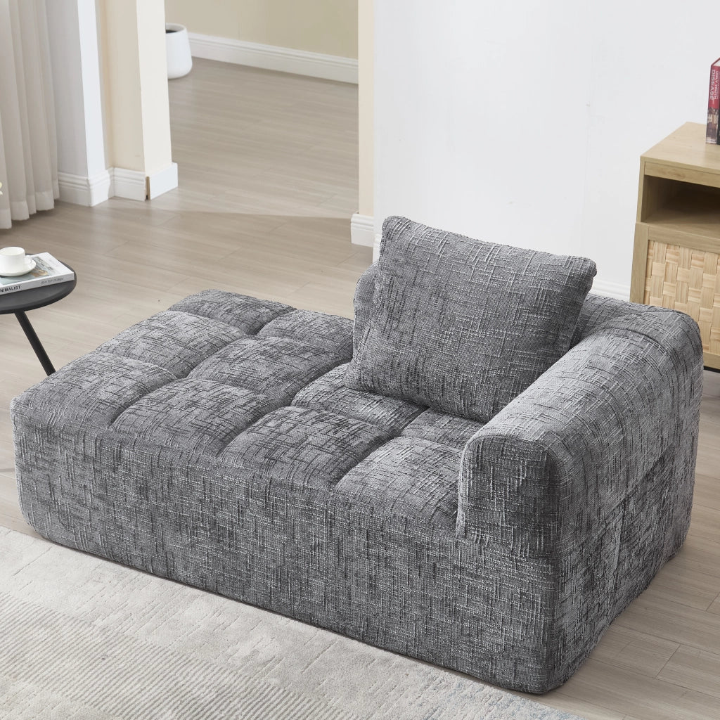 Chaise Longue Divano con Cuscini ¨C MINIMAL ¨C Grigio, Tessuto Morbido