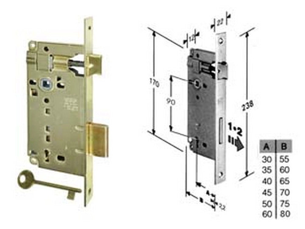 1pz serratura bussola infilare bordo quadro ottonato mm45 bordo acc.ottonato cod:ferx.fer203876
