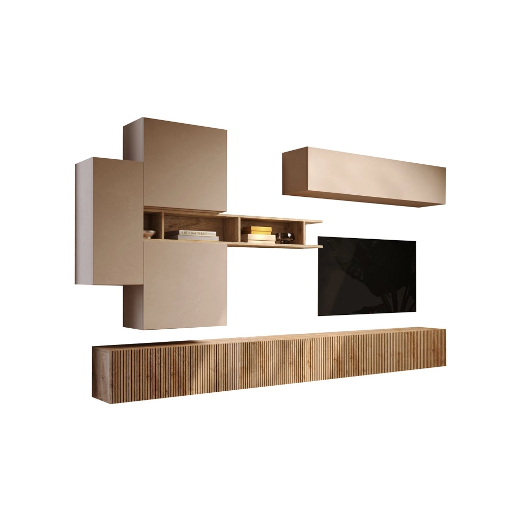 Mobile Soggiorno Calascio, Parete Attrezzata Modulabile Made in Italy, Marrone Pero