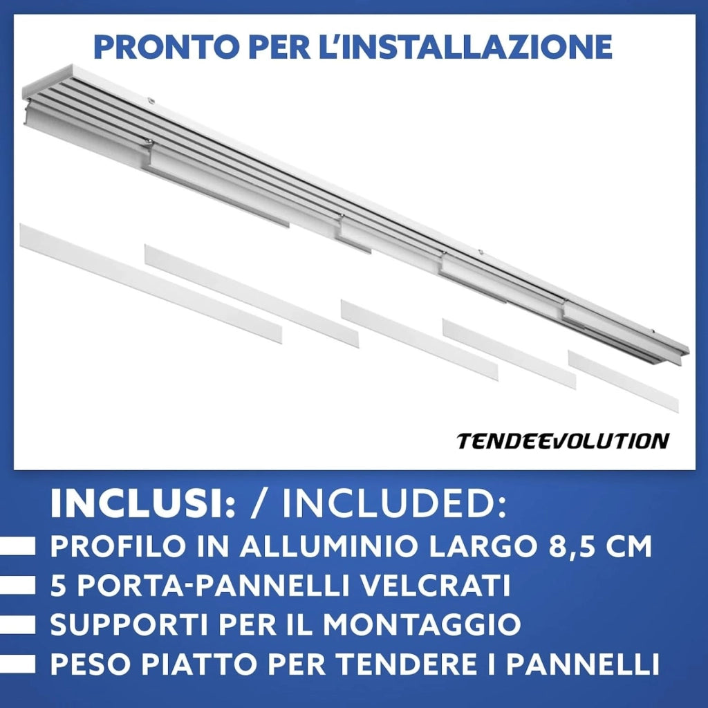 Bastone per Tende A Pannello Comando a Corda Apertura a destra, Binario a 5 vie con portapannelli da 70 CM, Attacco Soffitto Lunghezza 320 CM