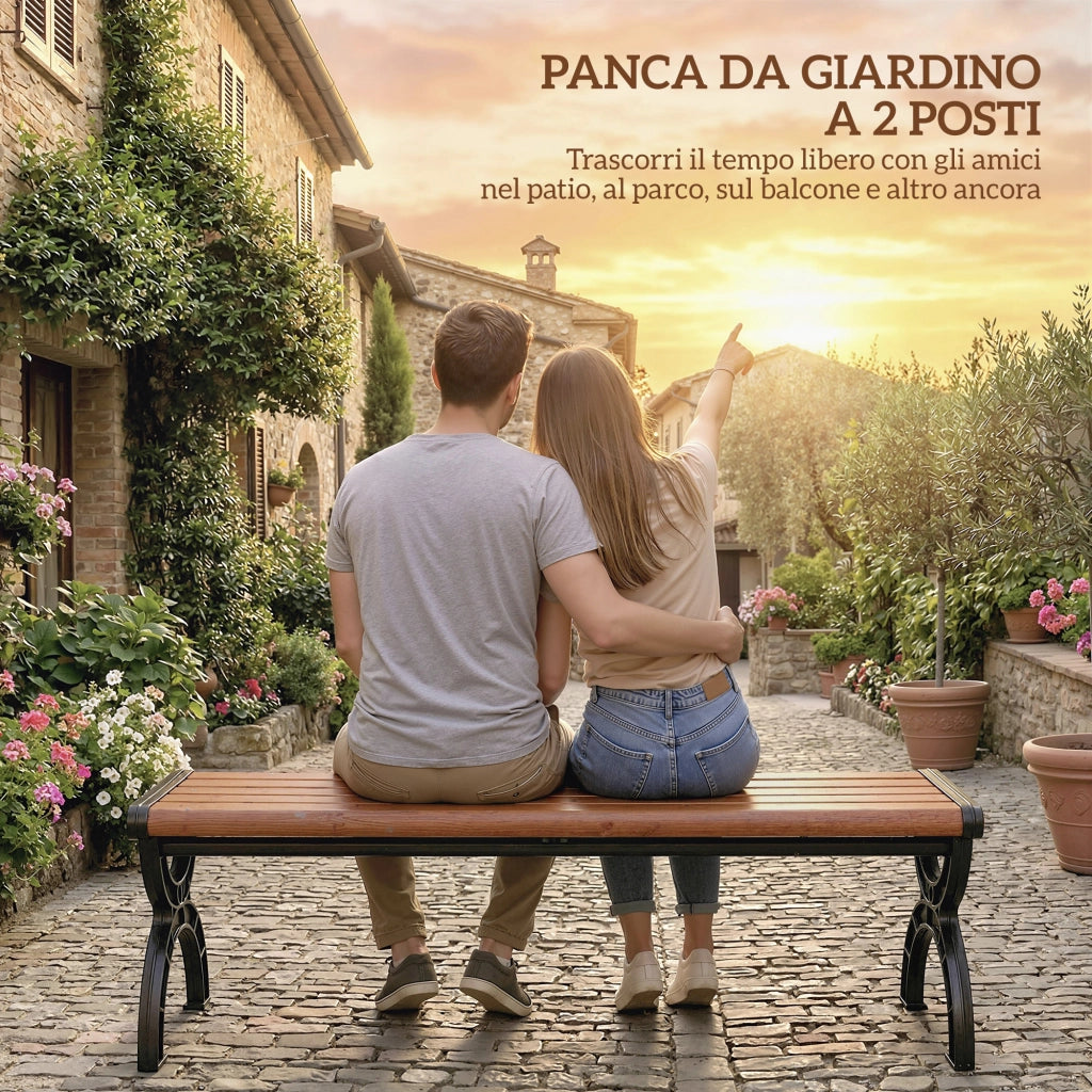 Panchina da giardino 2 posti ¨C Xylo ¨C metallo nero effetto legno 124x39x39 cm
