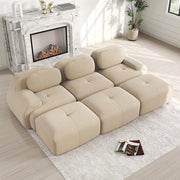 Set 3 posti + 3 pouf in velluto - Xylo - Braccioli XL, imbottitura 32D, home cinema, beige